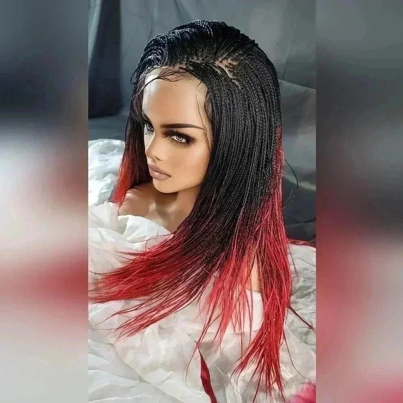 Yassine Red/Black Ombre Braided Wig | 100% Handmade Micro Millions Lace NWT - Picture 14 of 17